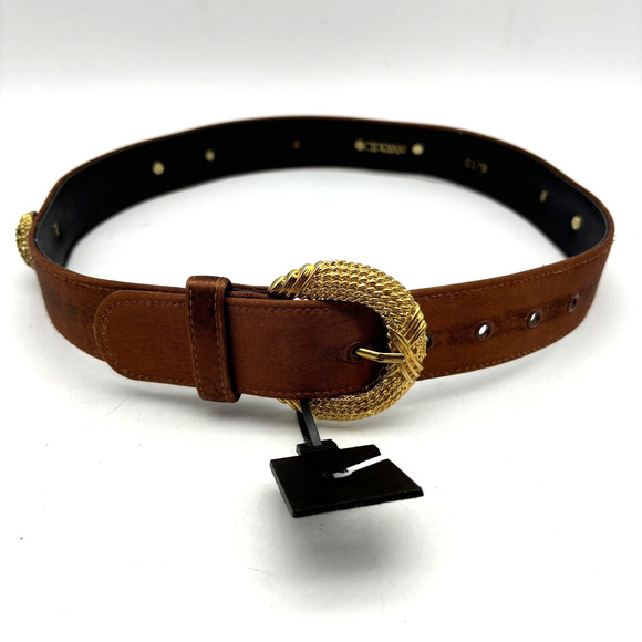 NEW Vintage 80s Cipriani 0179 Brown Satin Gold Filigree Gemstone Waist Belt M 30 main image 13